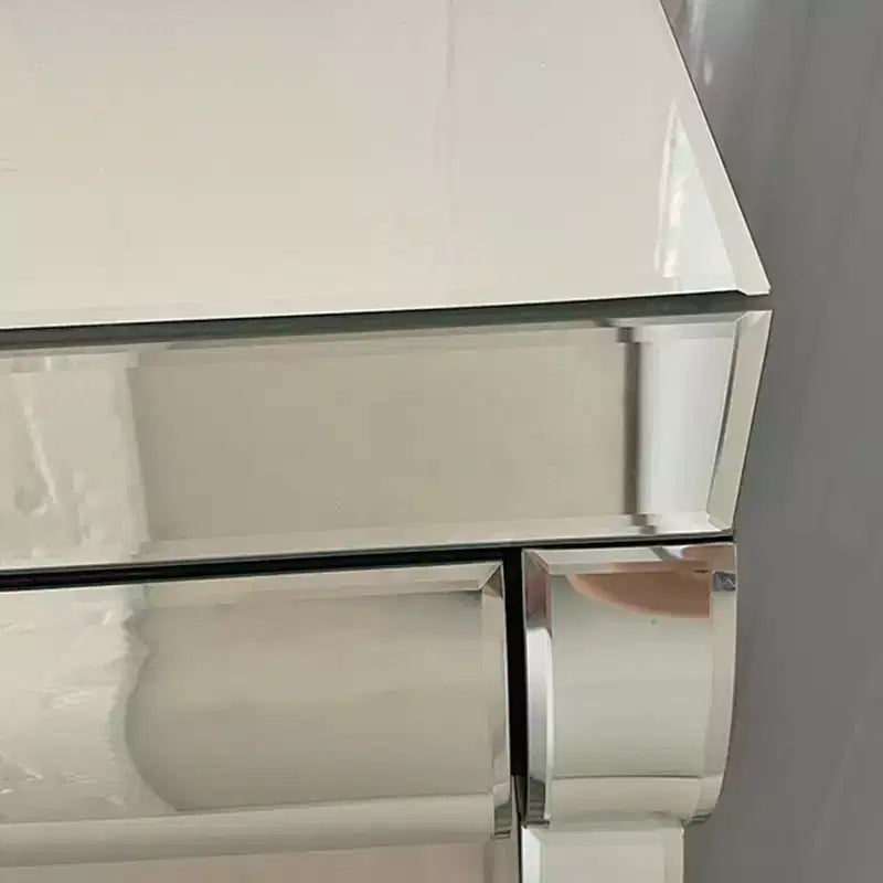 39 Tavolino Console Moderno a Specchio con 2 Cassetti, Toeletta in Vetro Curvo, Tavolo da Ingresso o Tavolo da Divano per Corridoio e Soggiorno-Panipeachy