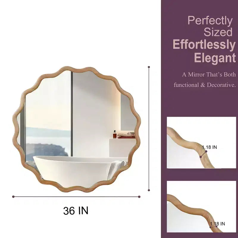 Whisen 36 Specchio Decorativo Onde Rotonde, Cornice in Legno Massello, Ingresso