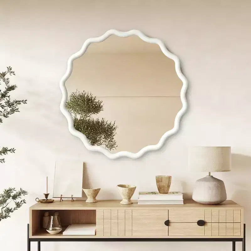Whisen 36 Specchio Decorativo Onde Rotonde, Cornice in Legno Massello, Ingresso