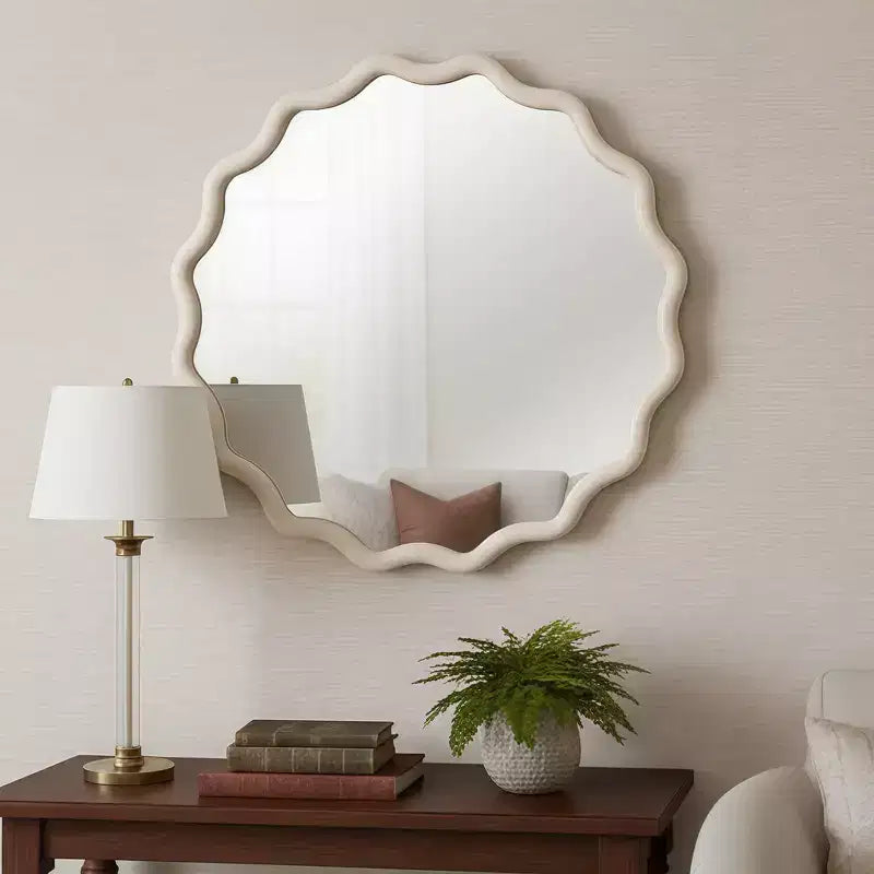 Whisen 36 Specchio Decorativo Onde Rotonde, Cornice in Legno Massello, Ingresso