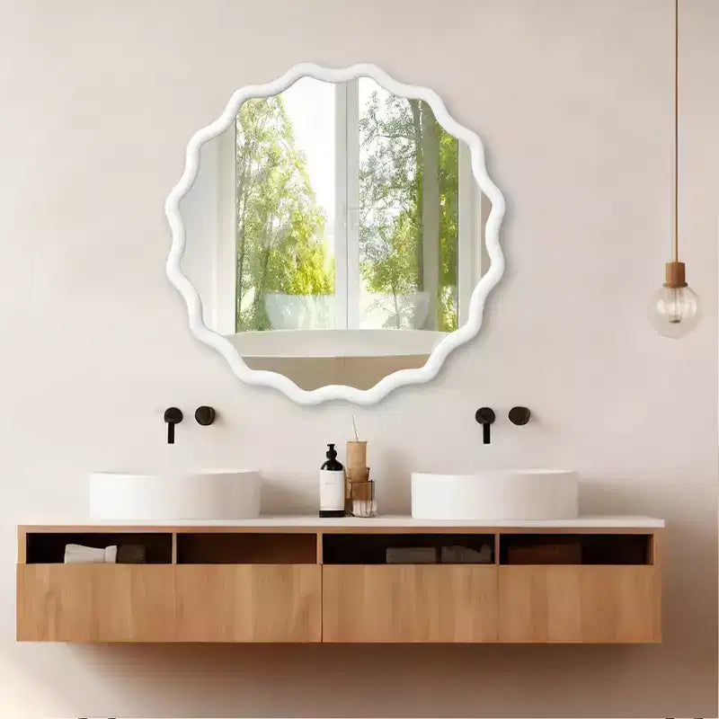 Whisen 36 Specchio Decorativo Onde Rotonde, Cornice in Legno Massello, Ingresso