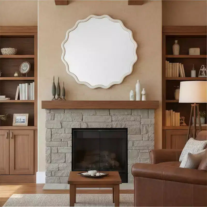 Whisen 36 Specchio Decorativo Onde Rotonde, Cornice in Legno Massello, Ingresso