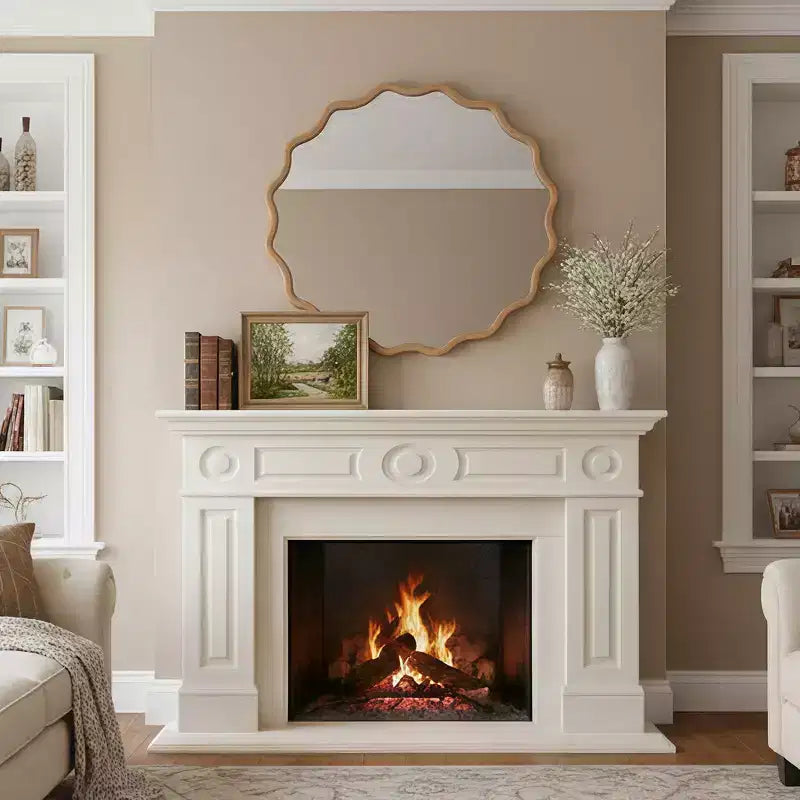 Whisen 36 Specchio Decorativo Onde Rotonde, Cornice in Legno Massello, Ingresso