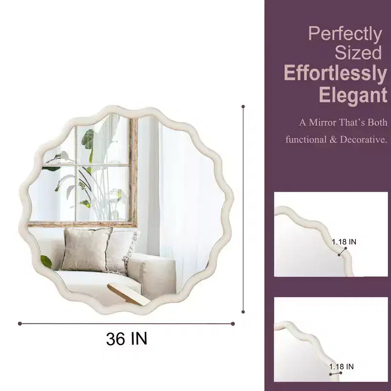 Whisen 36 Specchio Decorativo Onde Rotonde, Cornice in Legno Massello, Ingresso