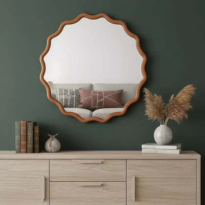 Whisen 36 Specchio Decorativo Onde Rotonde, Cornice in Legno Massello, Ingresso