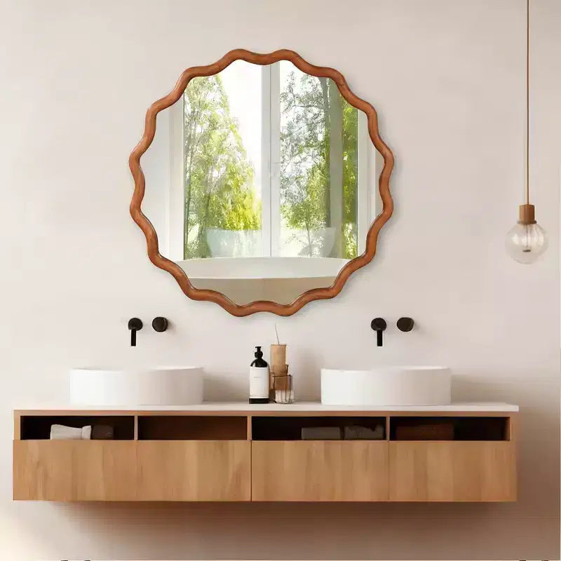 Whisen 36 Specchio Decorativo Onde Rotonde, Cornice in Legno Massello, Ingresso