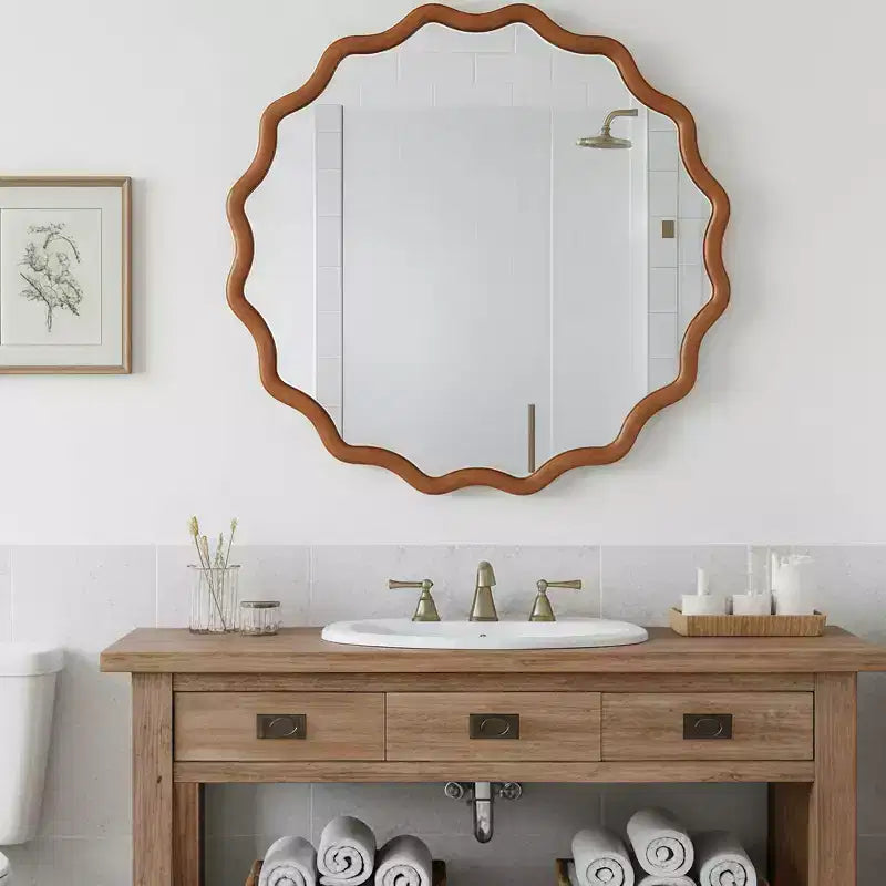 Whisen 36 Specchio Decorativo Onde Rotonde, Cornice in Legno Massello, Ingresso