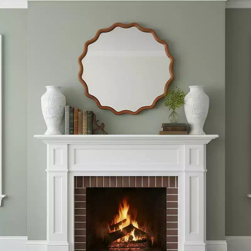 Whisen 36 Specchio Decorativo Onde Rotonde, Cornice in Legno Massello, Ingresso