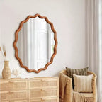 Whisen 36 Specchio Decorativo Onde Rotonde, Cornice in Legno Massello, Ingresso