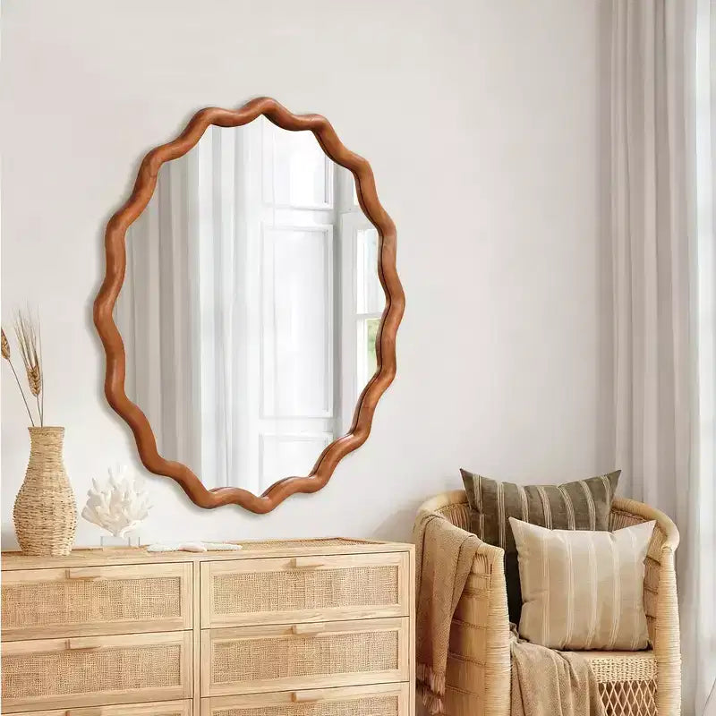 Whisen 36 Specchio Decorativo Onde Rotonde, Cornice in Legno Massello, Ingresso