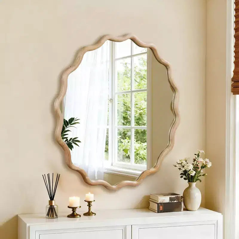 Whisen 36 Specchio Decorativo Onde Rotonde, Cornice in Legno Massello, Ingresso