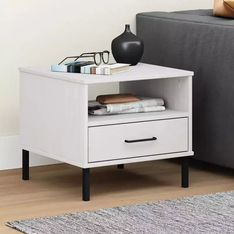 vidaXL Comodino da Camera da Letto con Gambe in Metallo, in Legno Massello di Pino OSLO