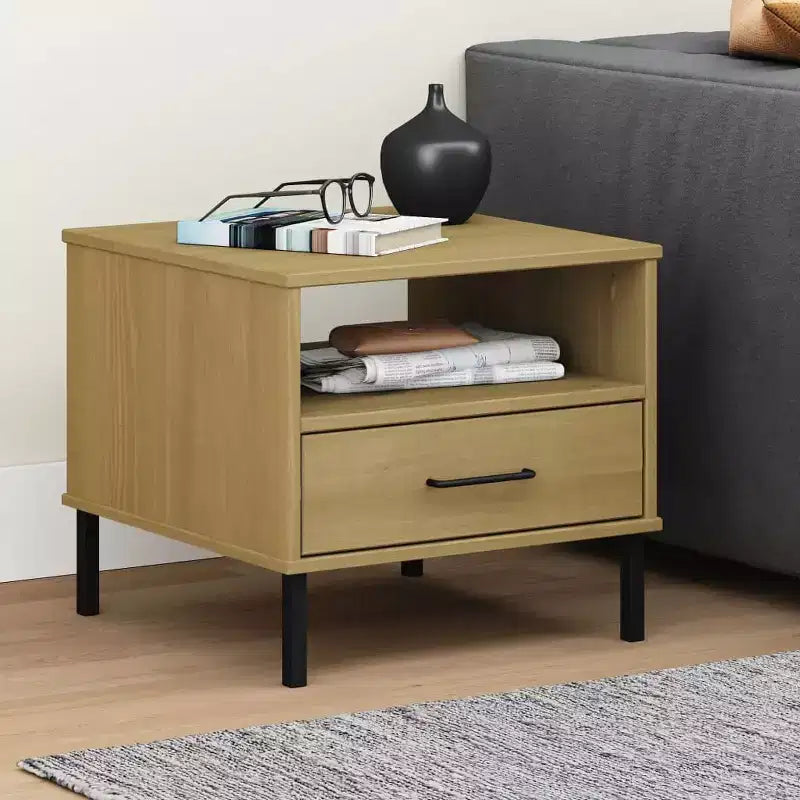 vidaXL Comodino da Camera da Letto con Gambe in Metallo, in Legno Massello di Pino OSLO
