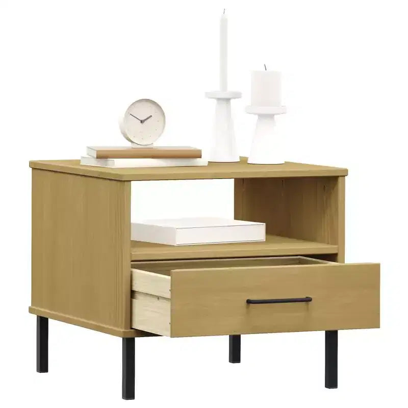vidaXL Comodino da Camera da Letto con Gambe in Metallo, in Legno Massello di Pino OSLO