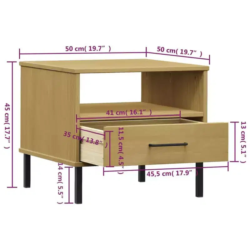 vidaXL Comodino da Camera da Letto con Gambe in Metallo, in Legno Massello di Pino OSLO