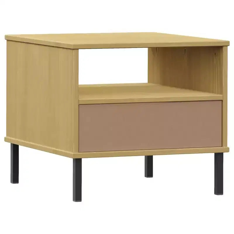 vidaXL Comodino da Camera da Letto con Gambe in Metallo, in Legno Massello di Pino OSLO