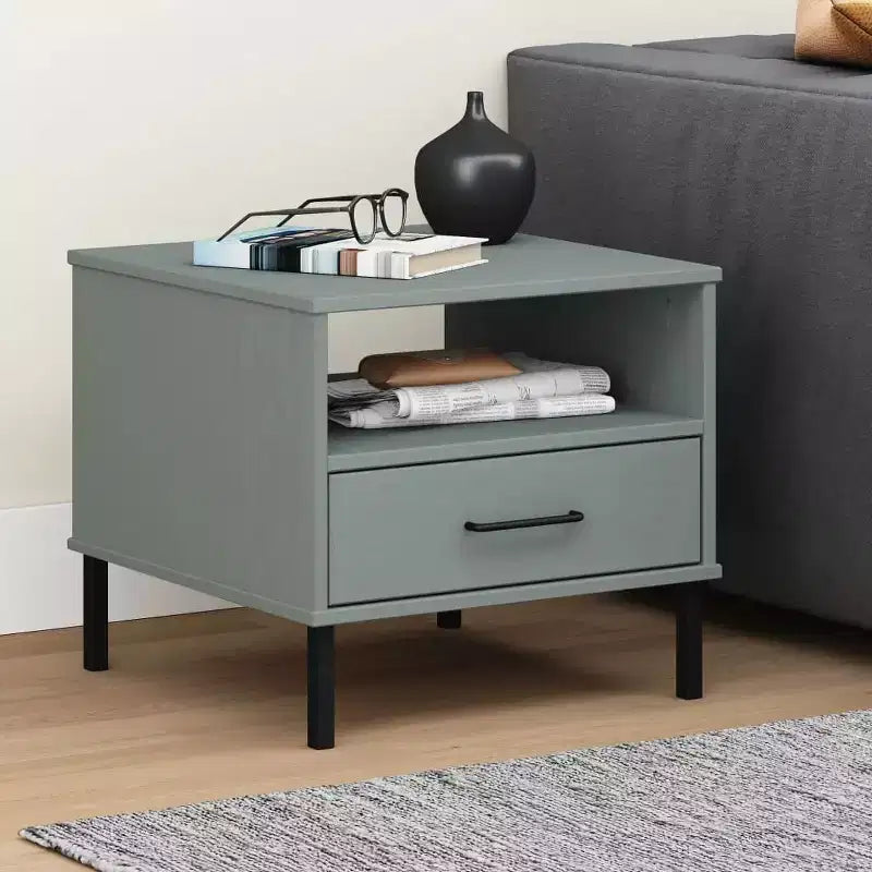 vidaXL Comodino da Camera da Letto con Gambe in Metallo, in Legno Massello di Pino OSLO