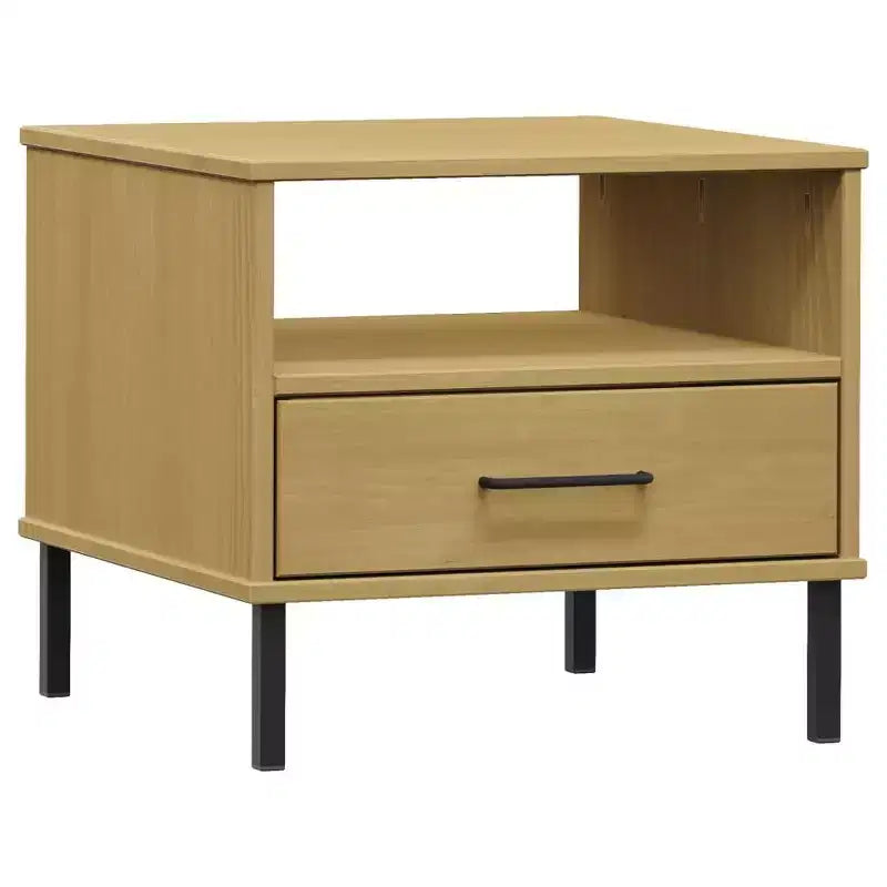 vidaXL Bedside Table Bedroom Nightstand with Metal Legs Solid Wood Pine OSLO