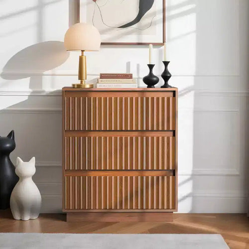 KOLIGEY 3-Drawer Dresser 27.5W Single Dresser With Waveform Fluted Panel