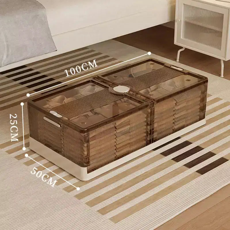 Contenitori pieghevoli salvaspazio da mettere sotto il letto, confezione da 2, contenitori trasparenti impilabili con ruote per vestiti e biancheria