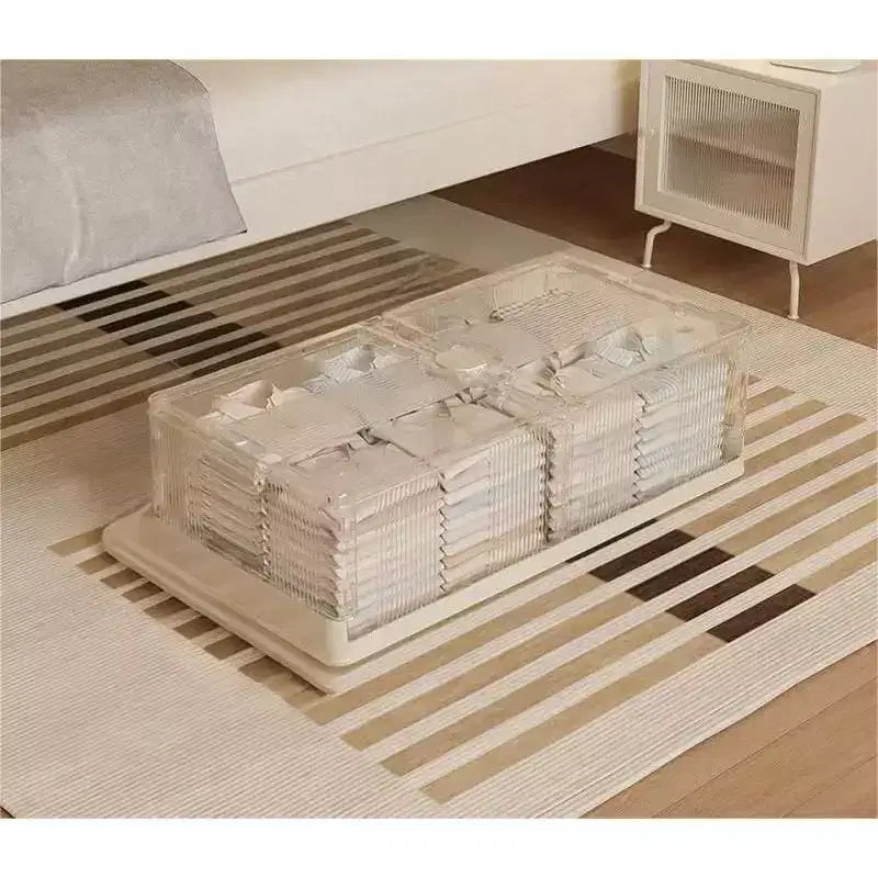 Contenitori pieghevoli salvaspazio da mettere sotto il letto, confezione da 2, contenitori trasparenti impilabili con ruote per vestiti e biancheria
