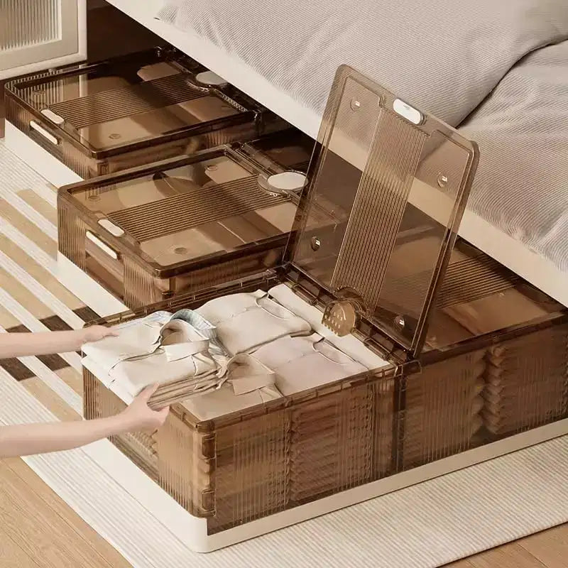 COZONY Foldable Underbed Storage, 2-Pack Clear Stackable Bins with Wheels for Clothes & Linens