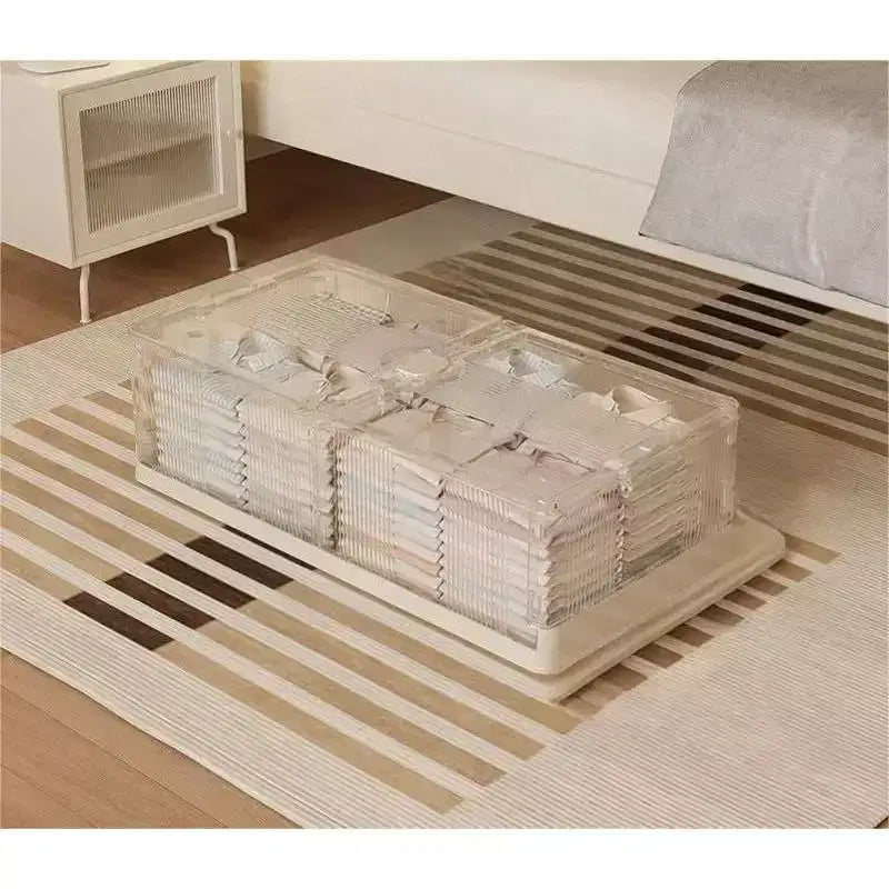 Foldable Under-Bed Storage Bins 2-Pack, Clear Stackable Containers with Wheels for Clothes and Linens