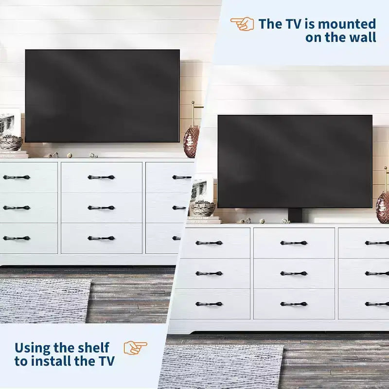 Mobile TV a 9 cassetti con zona TV integrata, grande console contenitore per TV a schermo piatto fino a 85 pollici, centro multimediale multifunzionale per soggiorno