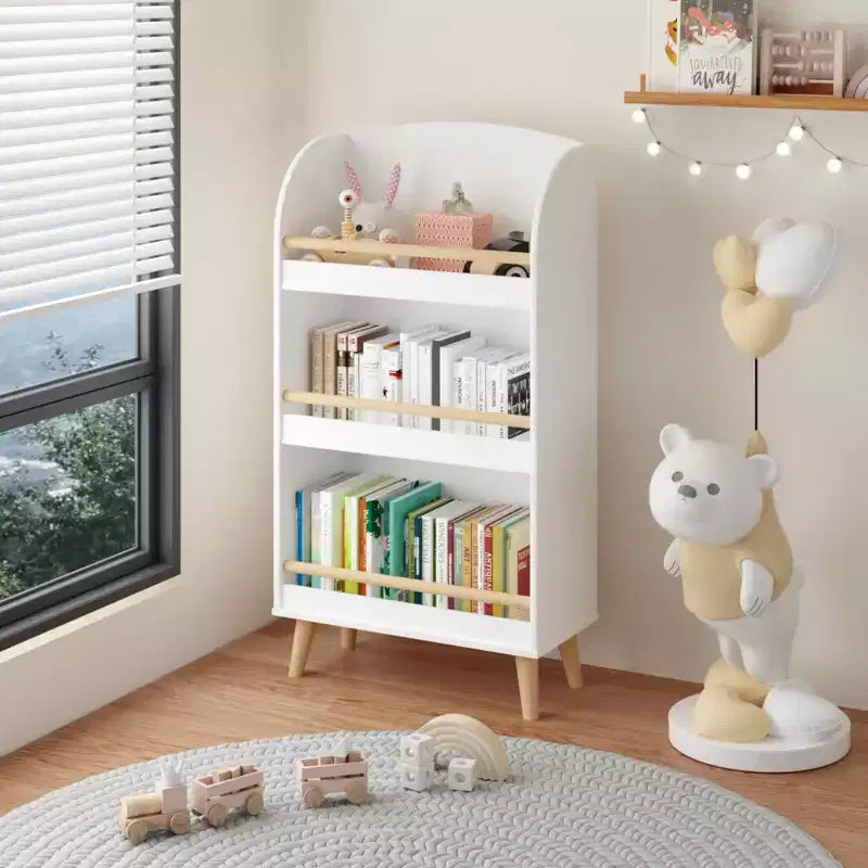 MAYEERTY Bookshelf 3 Tier Bookcase, Book Organizer Toy Storage Cabinet for Bedroom Living Room White