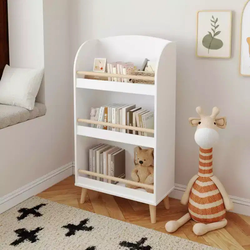 Libreria a 3 ripiani e mobile portaoggetti per giocattoli per camera da letto e soggiorno, bianco