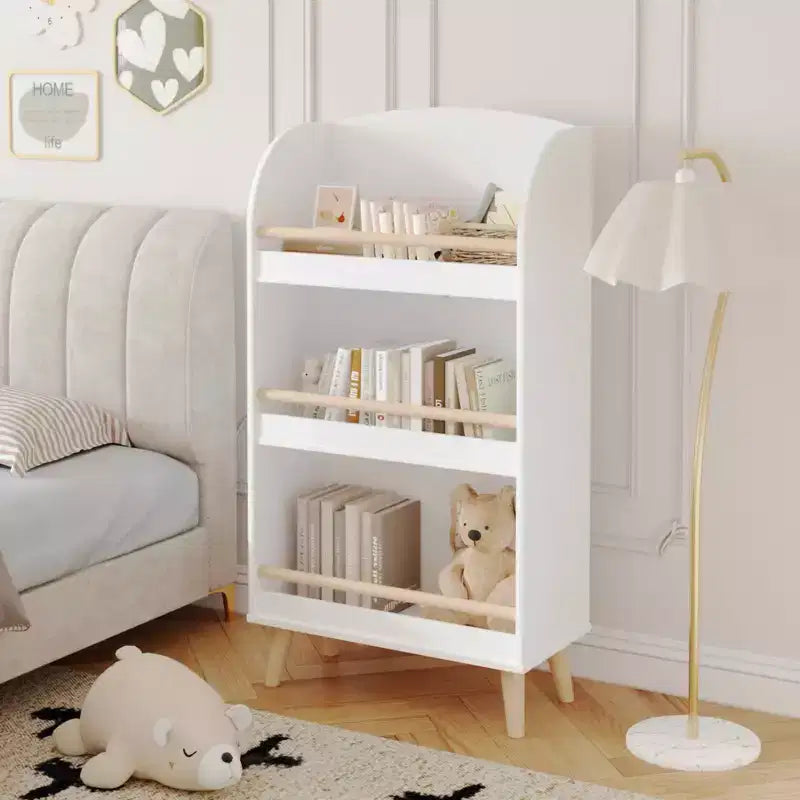 Libreria a 3 ripiani e mobile portaoggetti per giocattoli per camera da letto e soggiorno, bianco