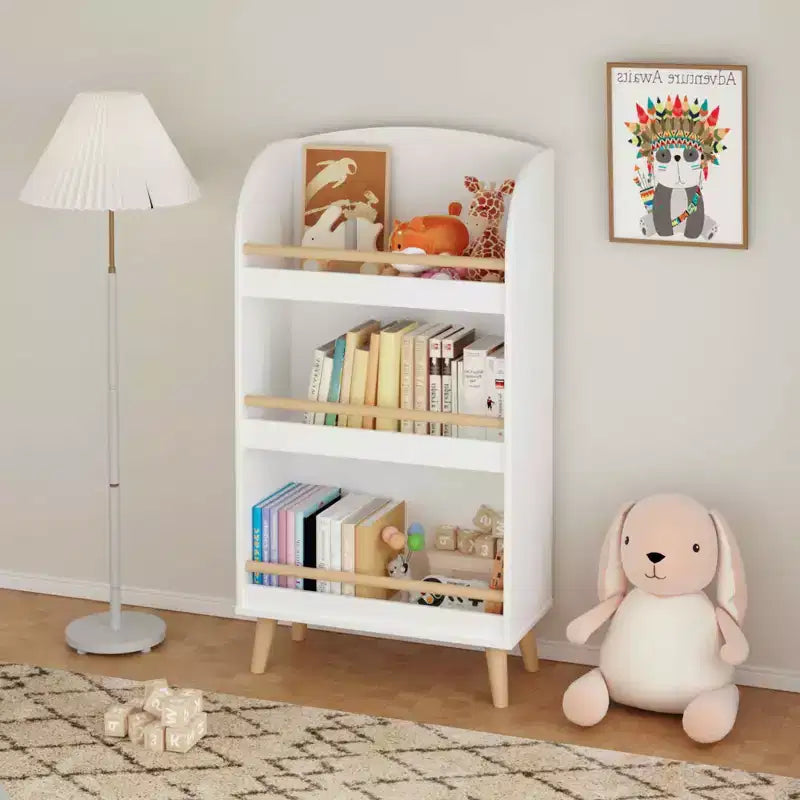 Libreria a 3 ripiani e mobile portaoggetti per giocattoli per camera da letto e soggiorno, bianco