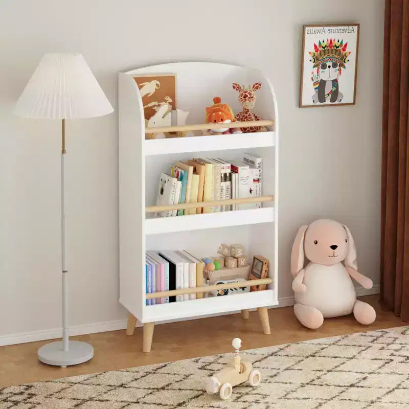 Libreria a 3 ripiani e mobile portaoggetti per giocattoli per camera da letto e soggiorno, bianco
