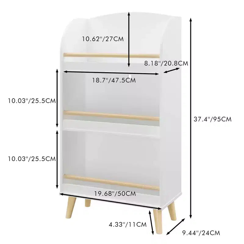 Libreria a 3 ripiani e mobile portaoggetti per giocattoli per camera da letto e soggiorno, bianco