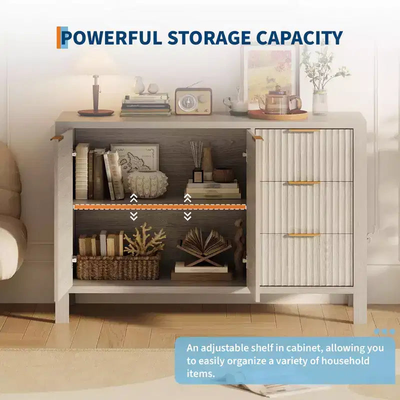 Credenza da 46,5 pollici con scanalature, 3 cassetti e 2 ante, mobile TV in legno