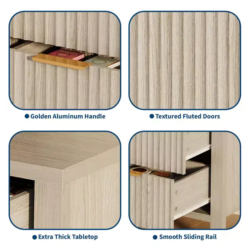 Credenza da 46,5 pollici con scanalature, 3 cassetti e 2 ante, mobile TV in legno