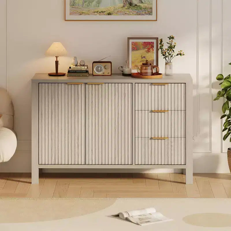 Credenza da 46,5 pollici con scanalature, 3 cassetti e 2 ante, mobile TV in legno