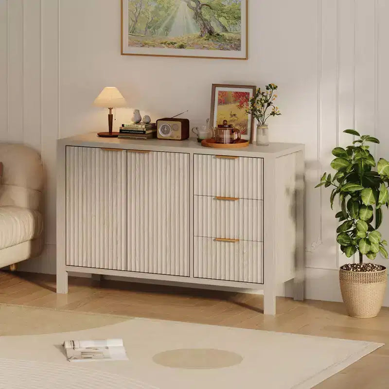 Credenza da 46,5 pollici con scanalature, 3 cassetti e 2 ante, mobile TV in legno
