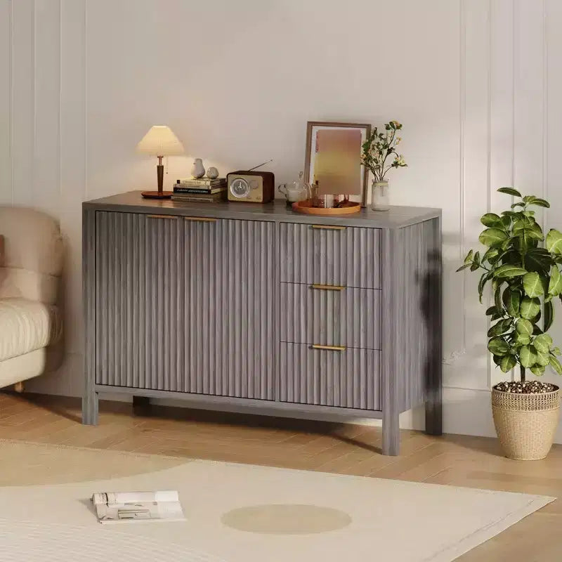 Credenza da 46,5 pollici con scanalature, 3 cassetti e 2 ante, mobile TV in legno