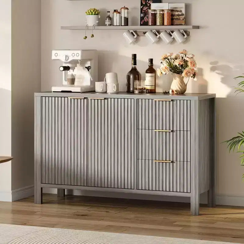 Credenza da 46,5 pollici con scanalature, 3 cassetti e 2 ante, mobile TV in legno