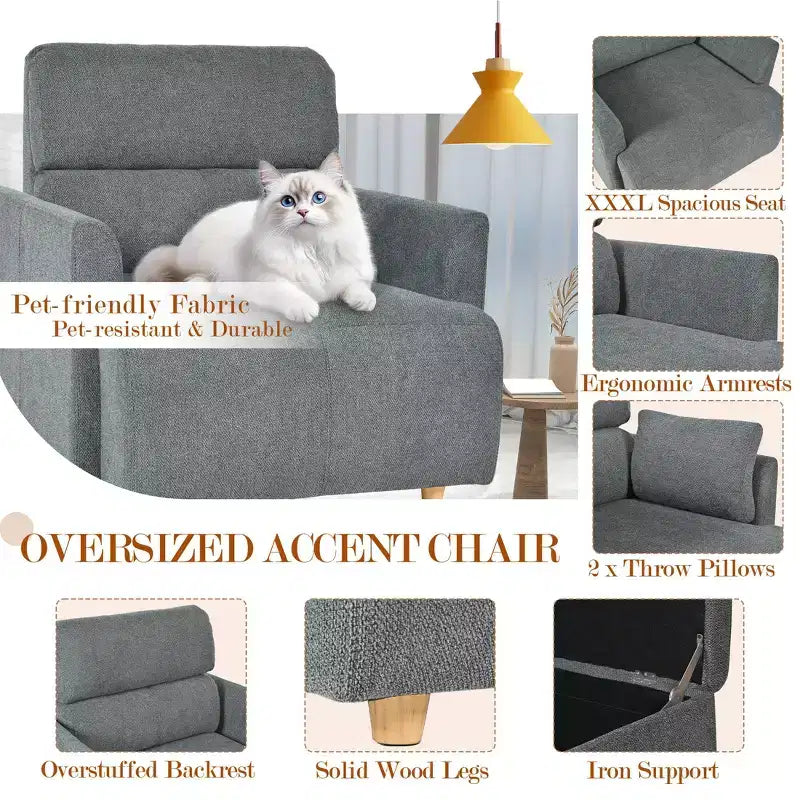 Set poltrona accento oversize con pouf contenitore, poltrona imbottita larga 89 cm per soggiorno