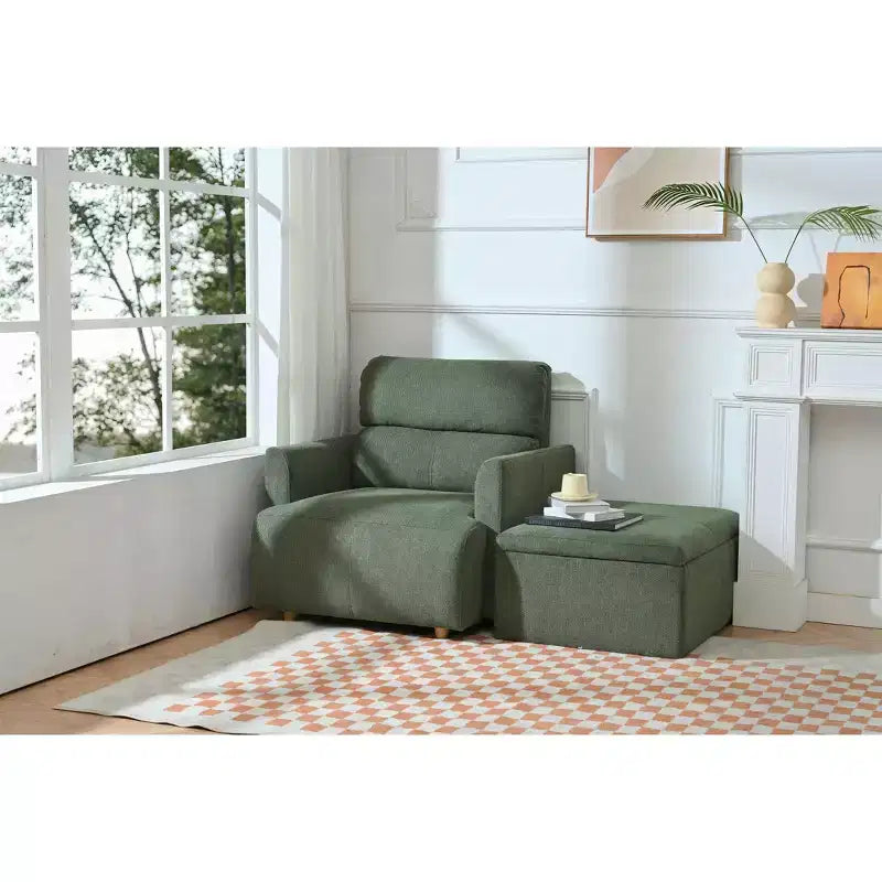 Set poltrona accento oversize con pouf contenitore, poltrona imbottita larga 89 cm per soggiorno