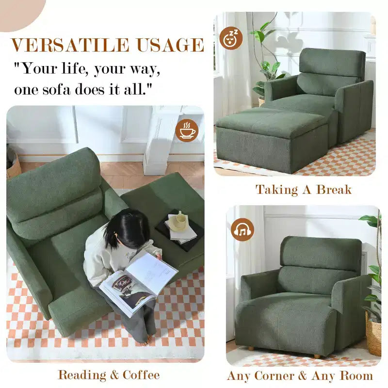 Set poltrona accento oversize con pouf contenitore, poltrona imbottita larga 89 cm per soggiorno