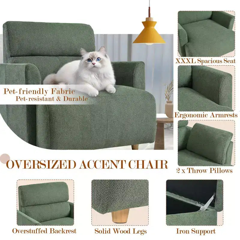 Set poltrona accento oversize con pouf contenitore, poltrona imbottita larga 89 cm per soggiorno