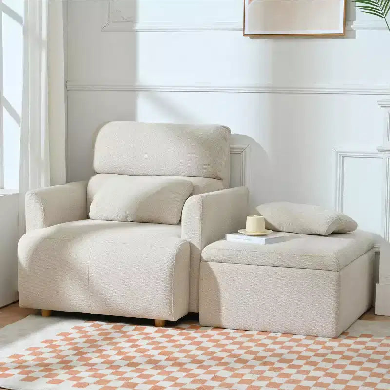 Set poltrona accento oversize con pouf contenitore, poltrona imbottita larga 89 cm per soggiorno