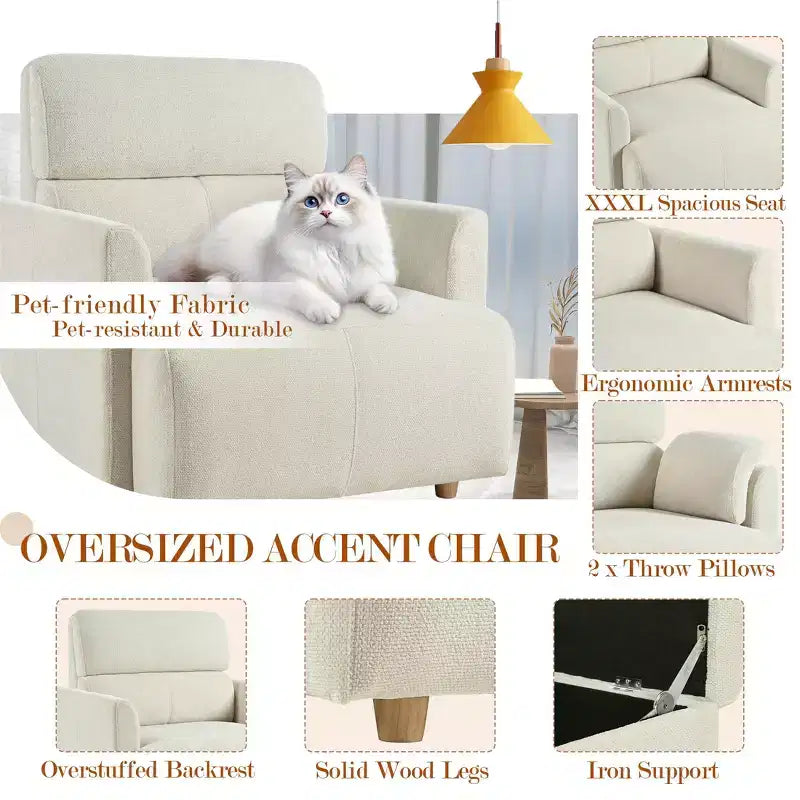 Set poltrona accento oversize con pouf contenitore, poltrona imbottita larga 89 cm per soggiorno