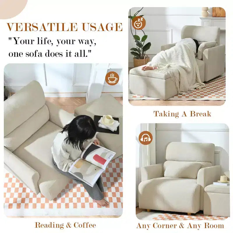 Set poltrona accento oversize con pouf contenitore, poltrona imbottita larga 89 cm per soggiorno