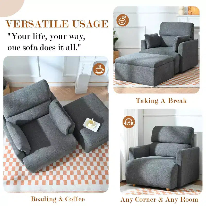 Set poltrona accento oversize con pouf contenitore, poltrona imbottita larga 89 cm per soggiorno