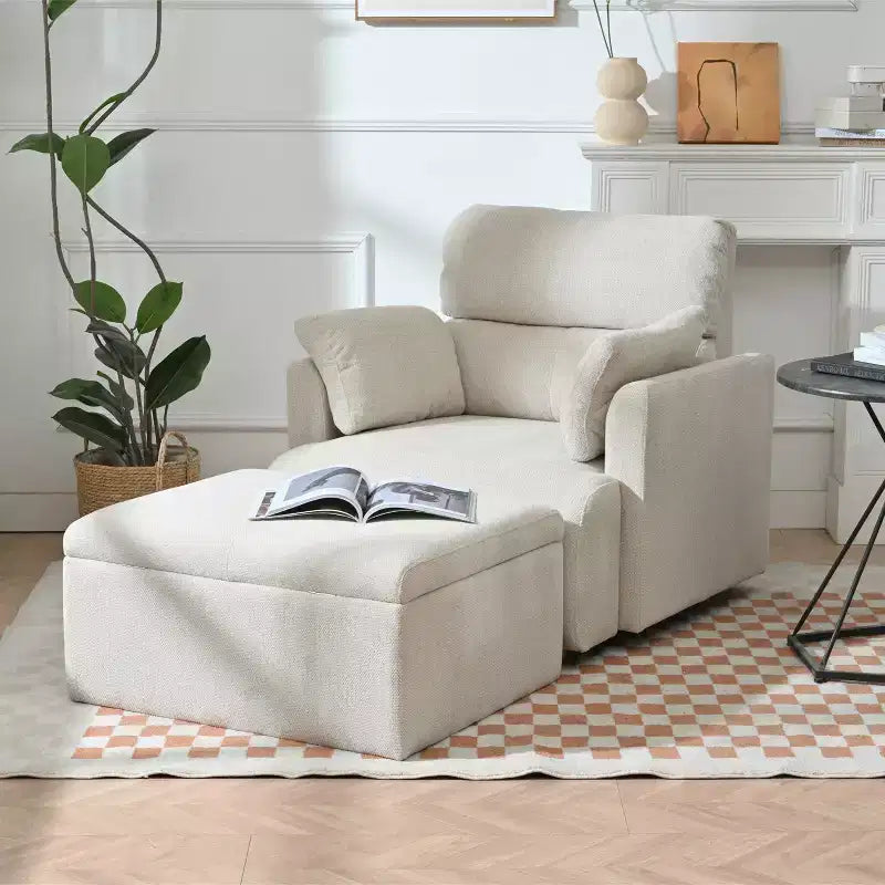 Set poltrona accento oversize con pouf contenitore, poltrona imbottita larga 89 cm per soggiorno