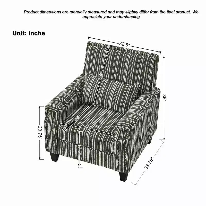 Poltrona accentata moderna bicolore a righe con borchie decorative, struttura in legno massello, poltrona imbottita